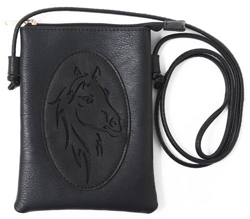 Black - Horse Laser Cut Crossbody Cellphone Bag