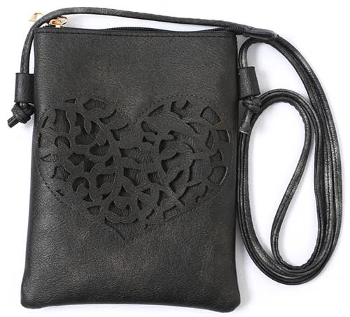 Black - Heart Cut Crossbody Cellphone Bags