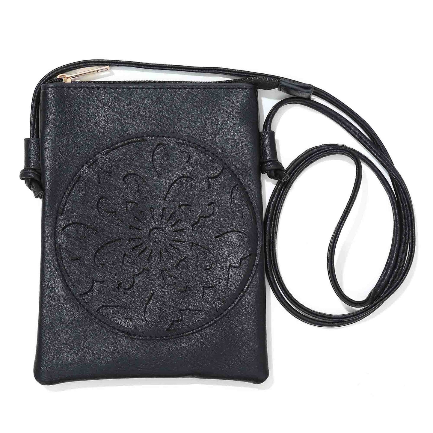 Black - Mandala Lacer Cut Crossbody cellphone bag