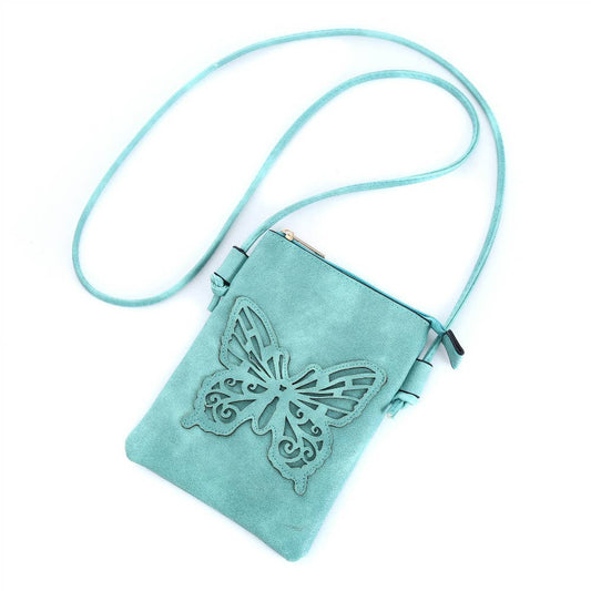 Aqua - Butterfly Cut Crossbody Bag With Cellphone Pocket