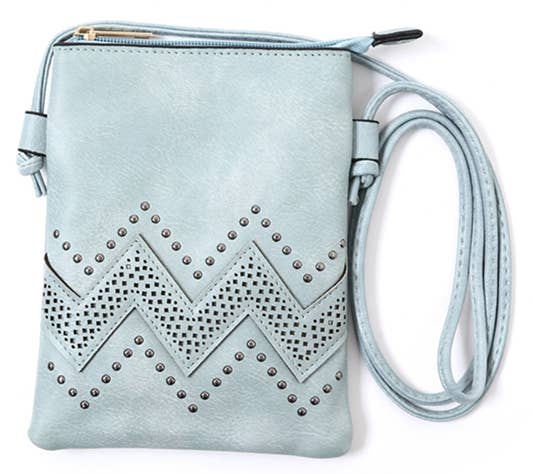 Blue - Ziczac Laser Cut Crossbody Cellphone Bag